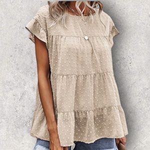 New! Gaovot Cream Color Swiss Dot Tiered Flutter Sleeve Top XL (14)